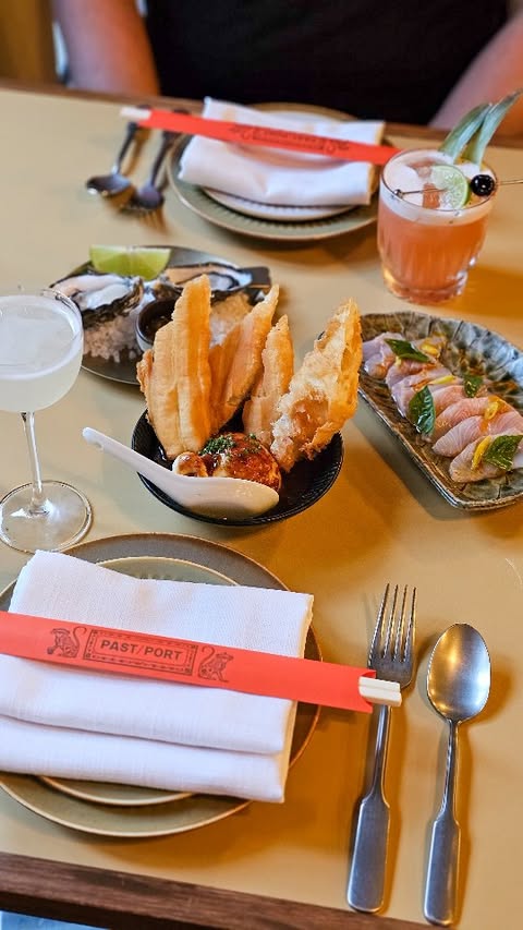 Instagram post by @2goodforks for FCBA Community. Caption reads: 📍@pastportdining at @thewatersidehotel Past /....