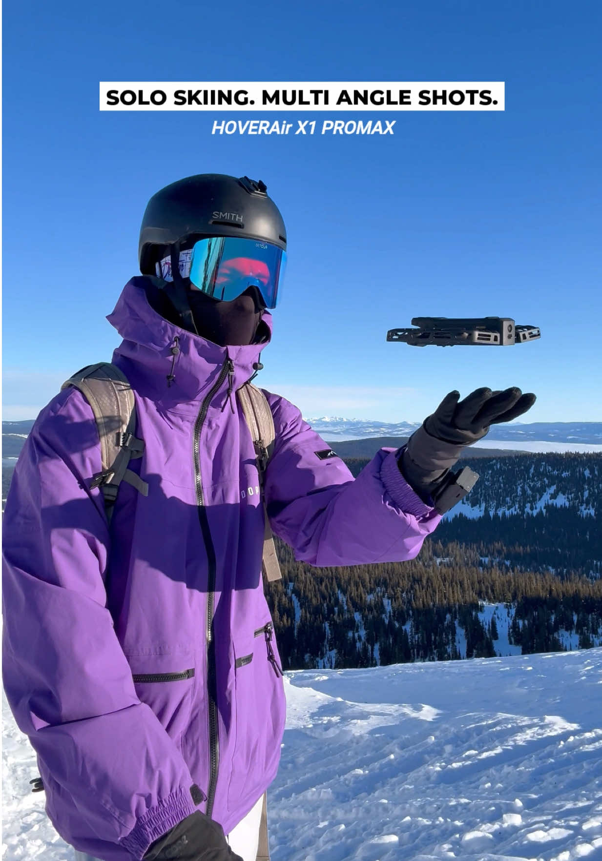TikTok post by @ytsteepsteep for HOVERAir. Caption reads: [...] up your Ski shots with the @HOVERAir....