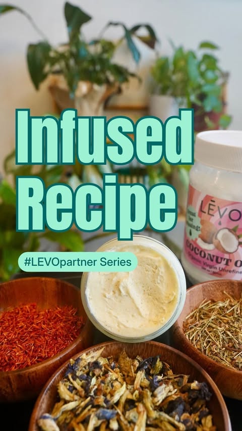 Instagram post by @yhwhempyrealherbalskincare for LĒVO. Caption reads: Botanical Bearberry & Butterfly Pea Flower Body....