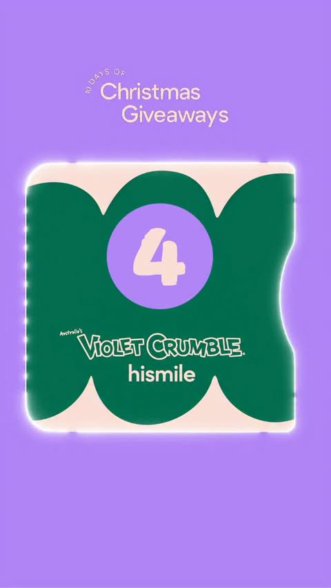 Instagram post by @australiasvioletcrumble for Hismile. Caption reads: 🎁 DAY FOUR: Violet Crumble PR Pack Giveaway! 
You....
