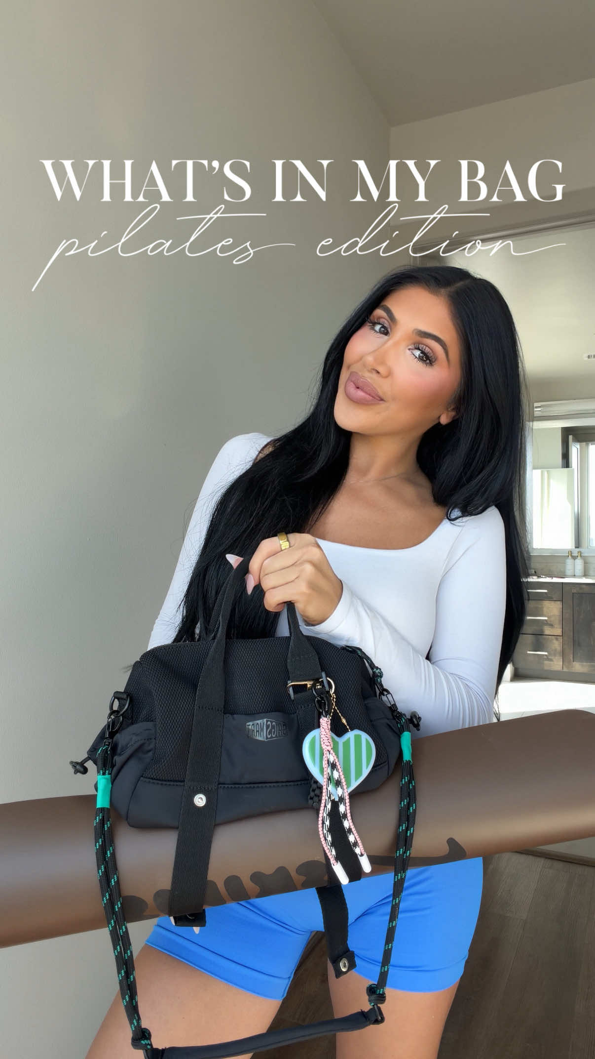TikTok post by @meghangamil for Gimme Beauty. Caption reads: [...] caption 🥰 mat - @SKIMS hair clip - @gimme....