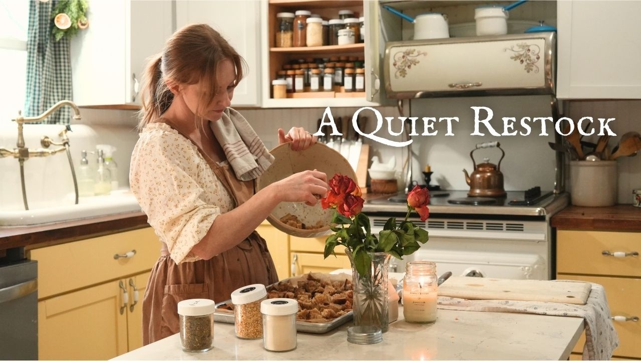 YouTube post by @jenilee.thepioneerhome for Azure Standard. Caption reads: A quiet day in the Larder| Restocking farmhouse....