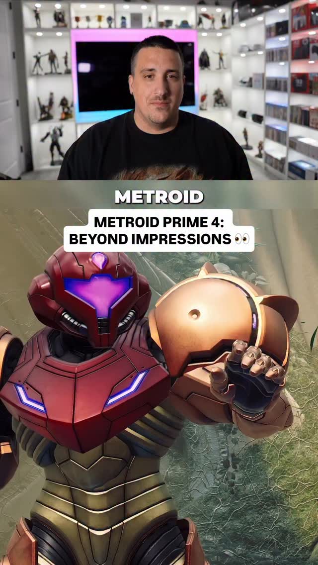 Instagram post by @rapidreacts for Nintendo. Caption reads: Metroid Prime 4: BEYOND Impressions! Massive....