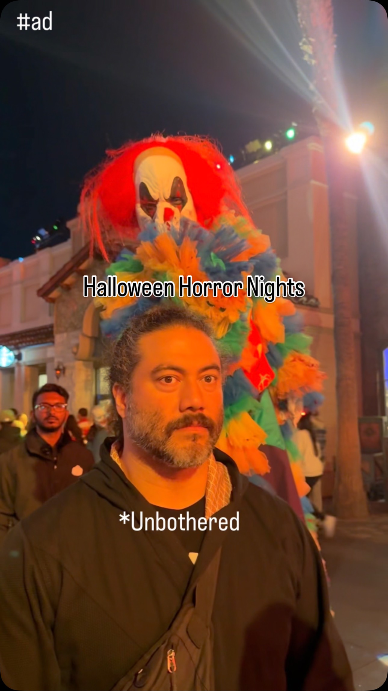 Instagram post by @imdavidchernandez for Halloween Horror Nights. Caption reads: @horrornights hooked me up with tickets and this....