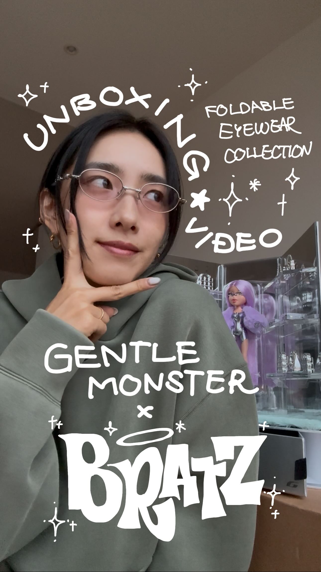 Instagram post by @kurumi_nakata for Bratz. Caption reads: 😭💖‼️✨💕🔥💞😎❤️‍🔥💟 @gentlemonster x @bratz....