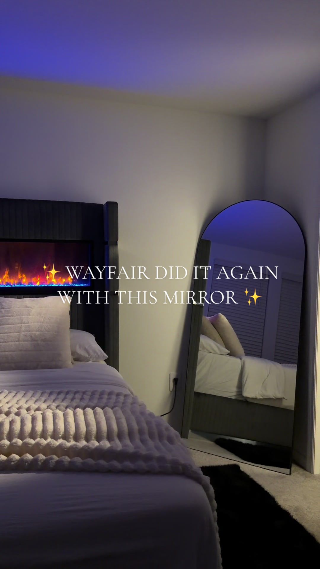 TikTok post by @allaboutmicha for Wayfair. Caption reads: #ad ✨ I swear this oversized arched mirror....