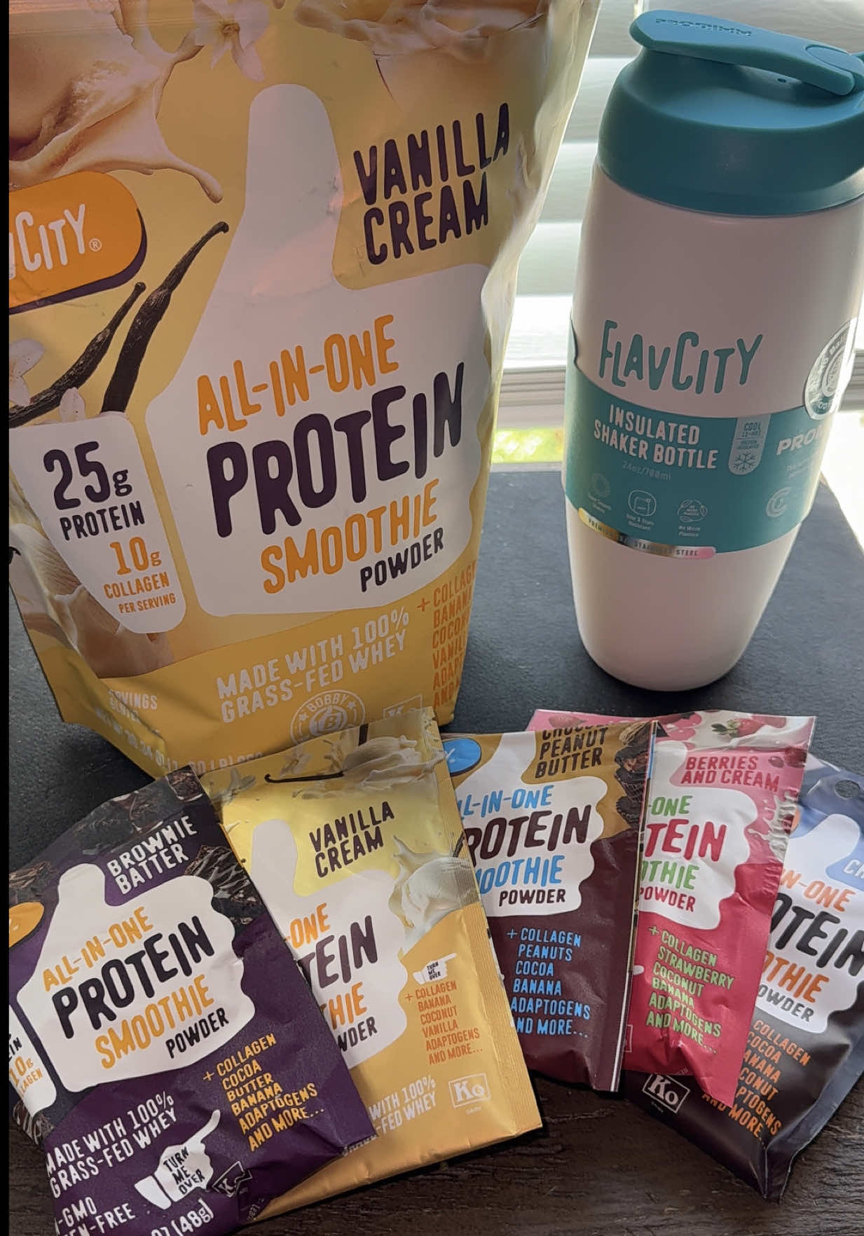 TikTok post by @jessicaa.mrtz for ShopFlavCity. Caption reads: [...] trying to get your protein in 💪🏼....
