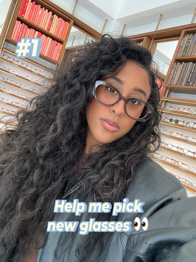 Instagram post by @taylasnts for Warby Parker. Caption reads: [...] new glasses should I say I do to?....