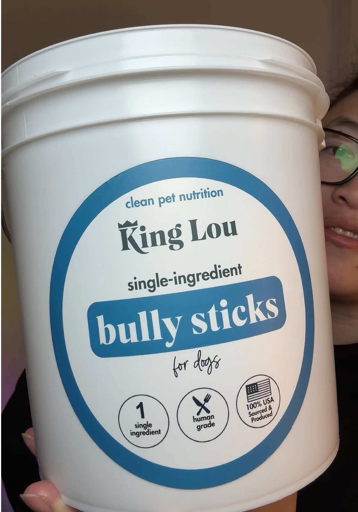 TikTok post by @yiggityyee for King Lou. Caption reads: King Lou’s 100% Grass Fed Beef Bully Sticks keep....