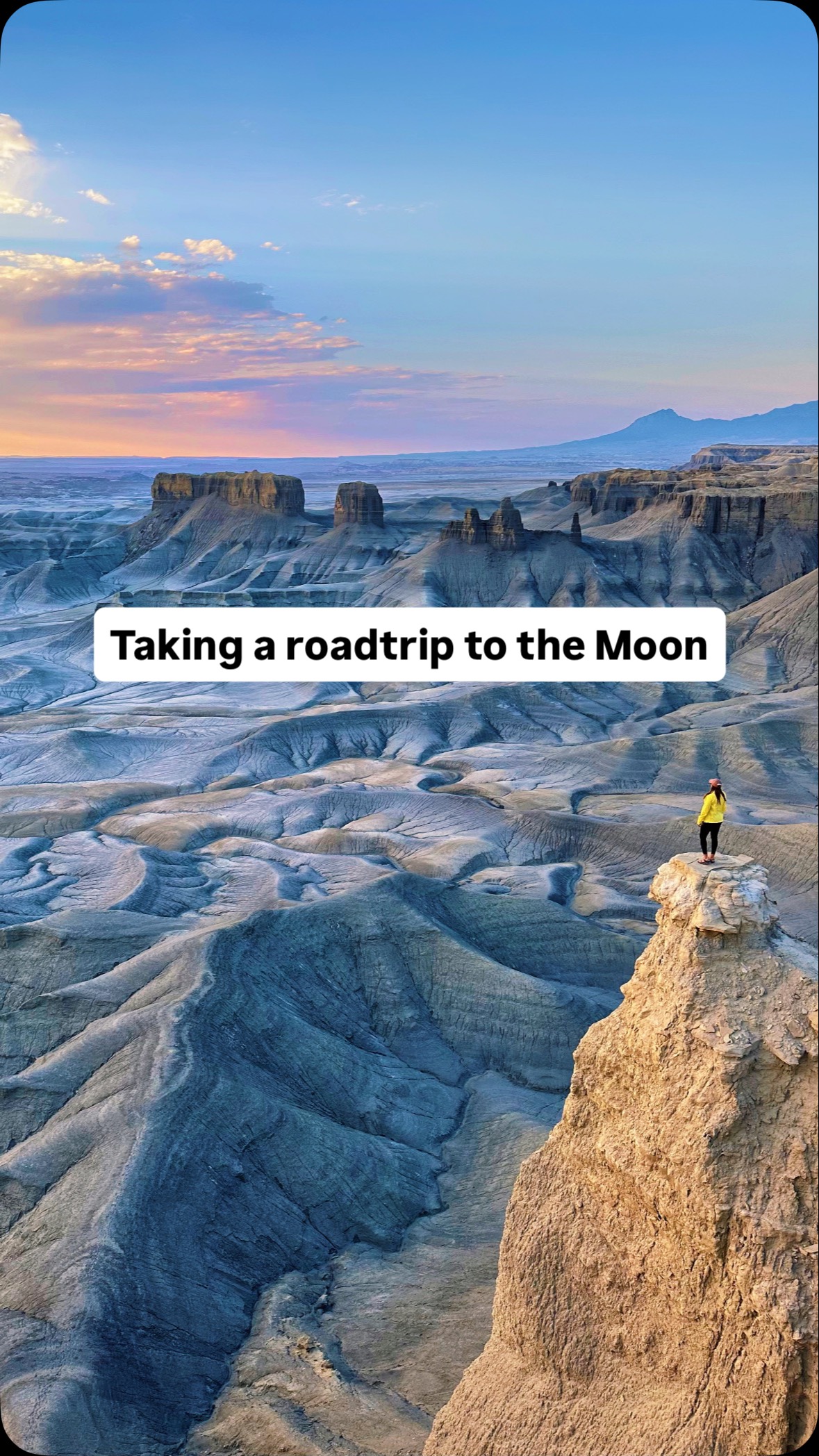 Instagram post by @wanderlusttravelcouple for Visit The USA. Caption reads: How to drive to the Moon 👇🏼

First off… Send....
