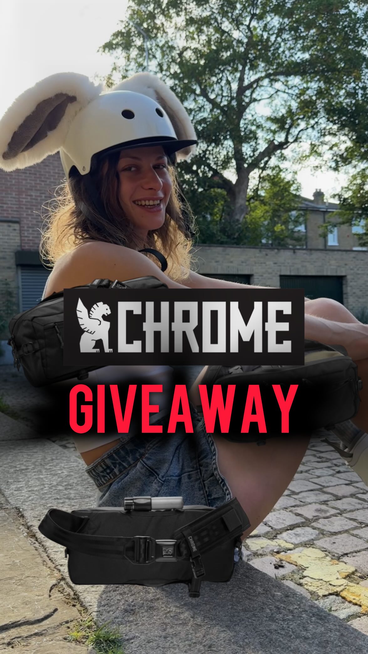 Instagram post by @dintuuu for Chrome Industries. Caption reads: [...] TIME 🚨 I’ve teamed up with Chrome....