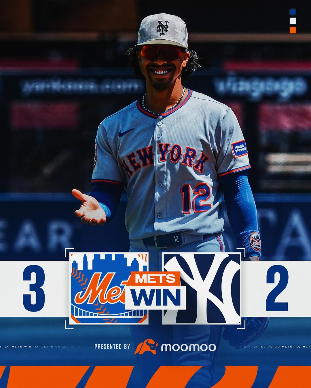 Instagram post by @mets for moomoo. Caption reads: Put it in the books! 📚 #MetsWin #LGM.