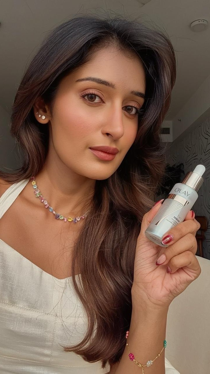 Instagram post by @niharika_nm for OLAY. Caption reads: My skin is feeling out of syllabus with every new....