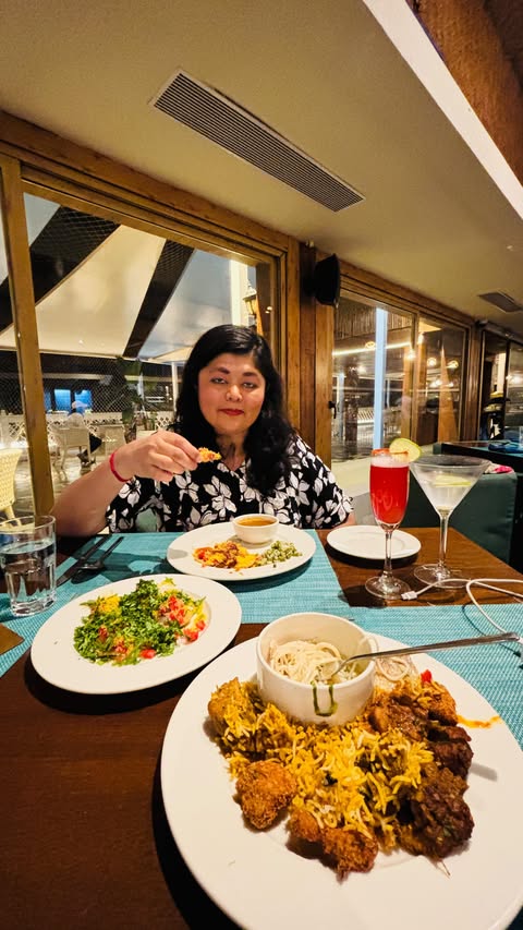 Instagram post by @urmisblogs for Taj Hotels. Caption reads: Dinner buffets at @tajholidayvillage , Goa are the....
