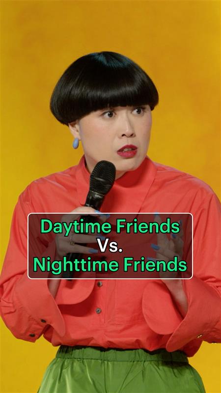 Instagram post by @atsukocomedy for Hulu. Caption reads: Are you a daytime or nighttime friend? Atsuko....