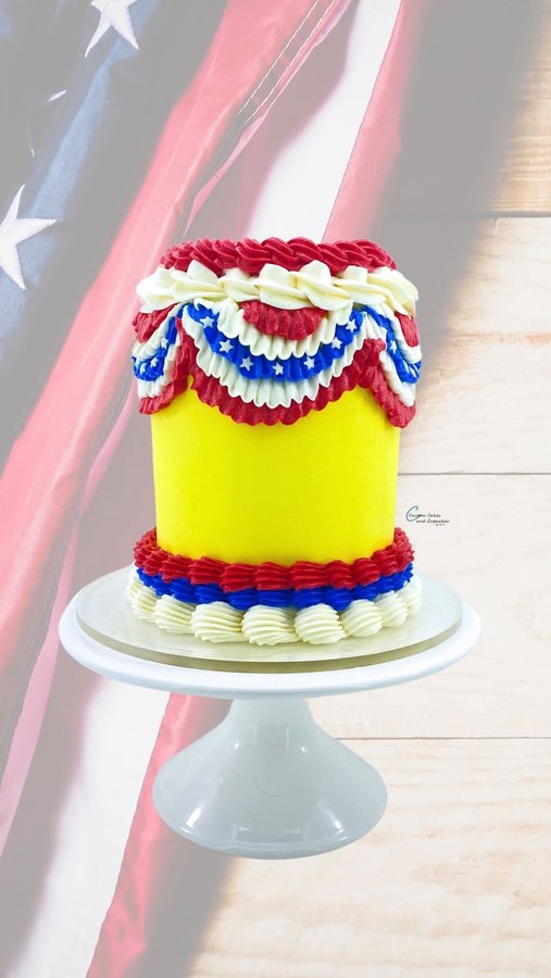 Instagram post by @erin.cakesandcupcakes for Chefmaster. Caption reads: 🇺🇸 Piping some LAMBUNTERCREAM: Lambeth....