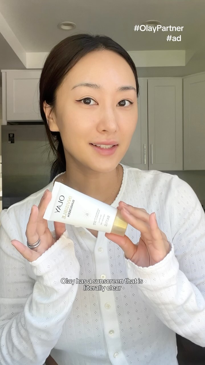 Instagram post by @imshannonwu for OLAY. Caption reads: Sunscreen MUST pass the UV test!! This invisible....
