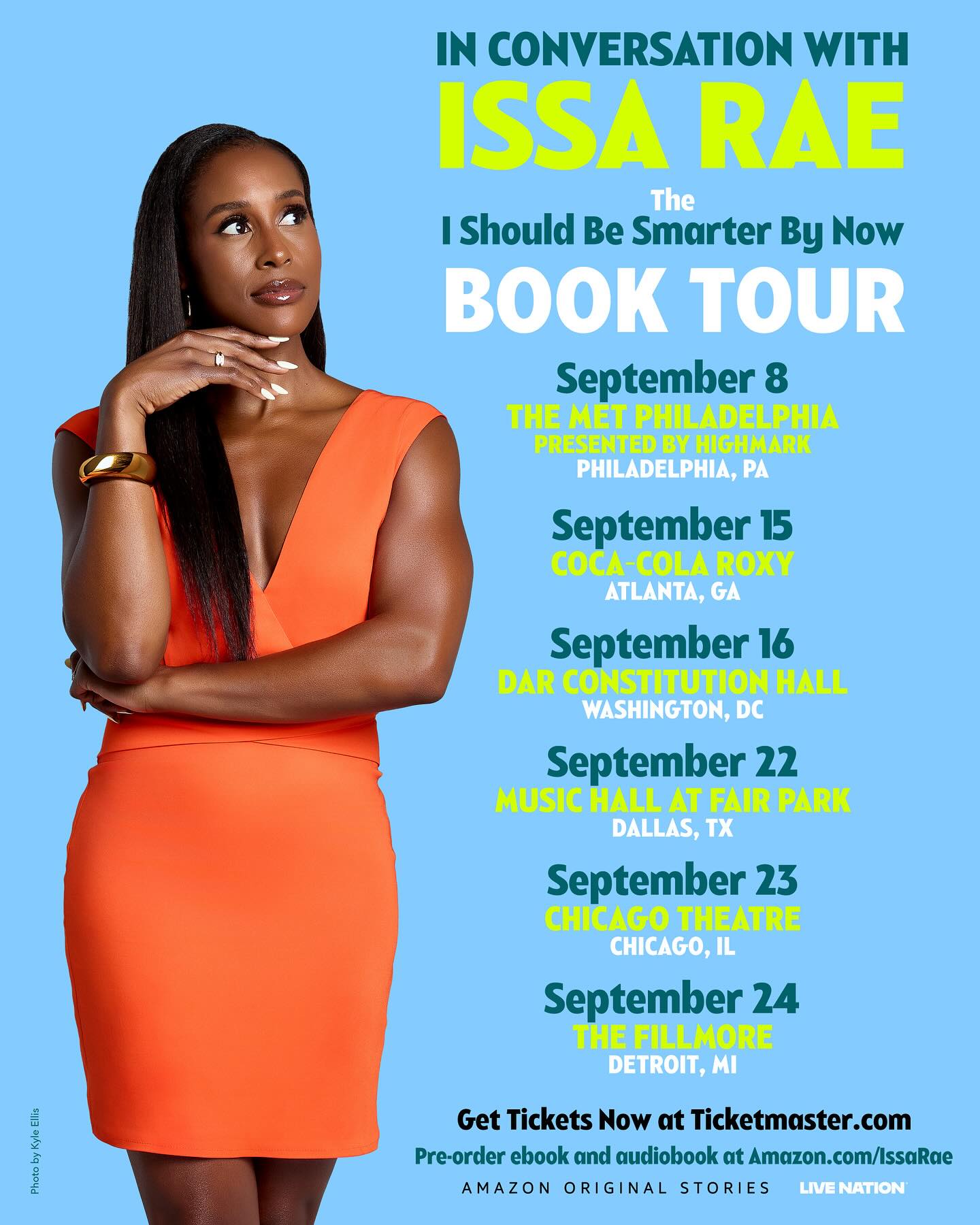 Instagram post by @issarae for Audible. Caption reads: 👋🏾 Tickets are now on sale for my book tour, “I....