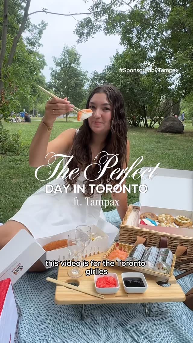Instagram post by @sofiaadelgiudice for Tampax. Caption reads: The perfect Toronto day 🎀 | Morning coffee, a....