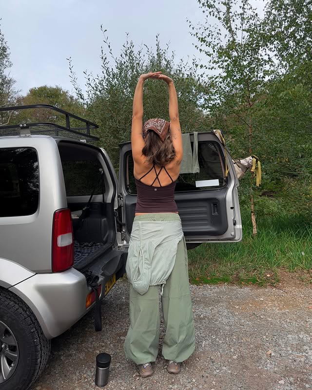 Instagram post by @momentsabloom for Sweaty Betty. Caption reads: off grid with @sweatybetty 🧘🏻‍♀️🍃🌳 spent the....
