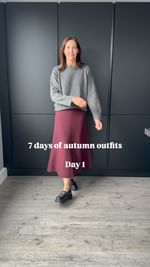 Instagram post by @buttonsandblazers for Russell & Bromley. Caption reads: 7 days of autumn outfits - day 1.
.
This burgundy....