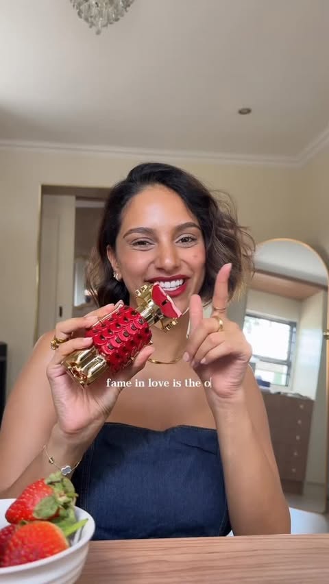 Instagram post by @anarzadeomar for rabanne. Caption reads: [...] with this one 😍🍓 #FameByRabanne....