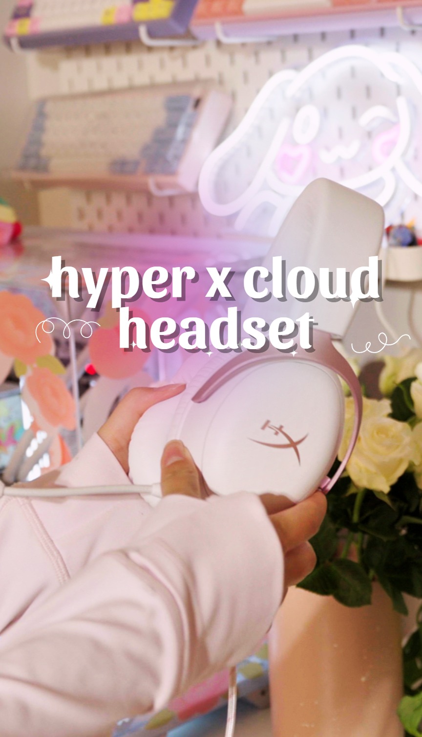 Instagram post by @peachietech for HyperX. Caption reads: a pink gaming product that isn't pink taxed AND....