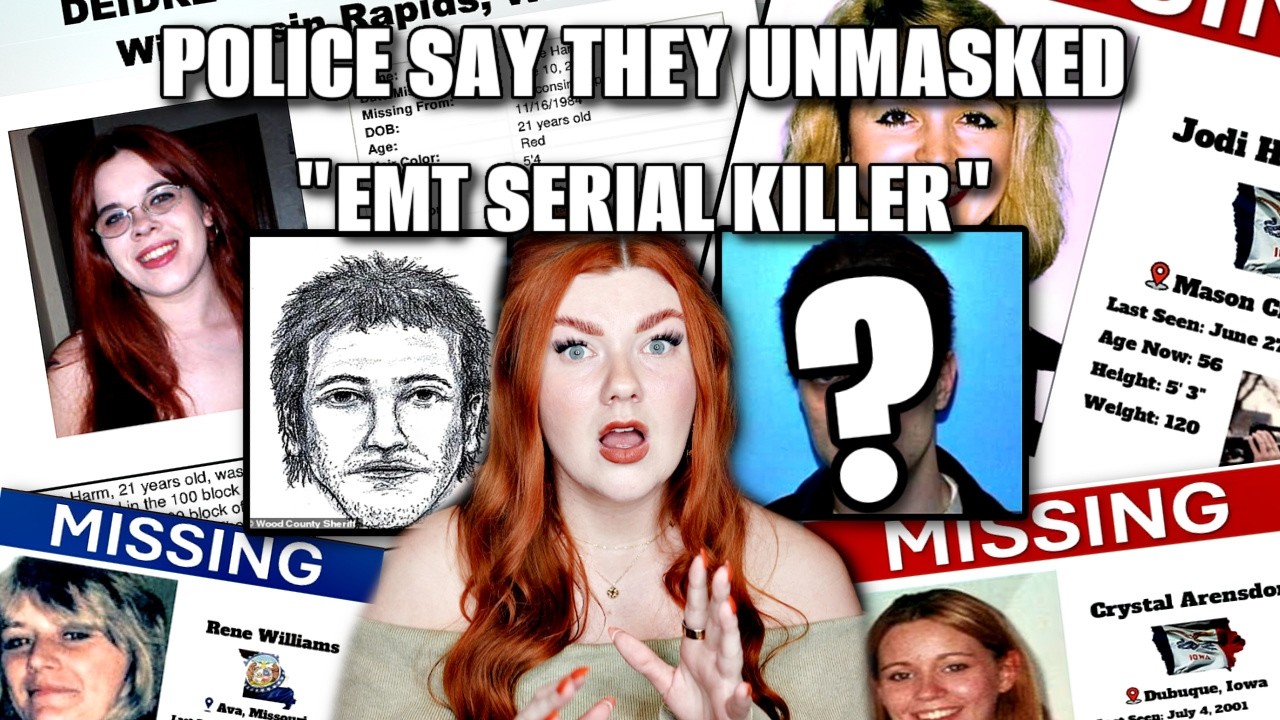 YouTube post by @BrookeMakenna for Tubi. Caption reads: New Serial Killer Unmasked? EMT Turned Killer....