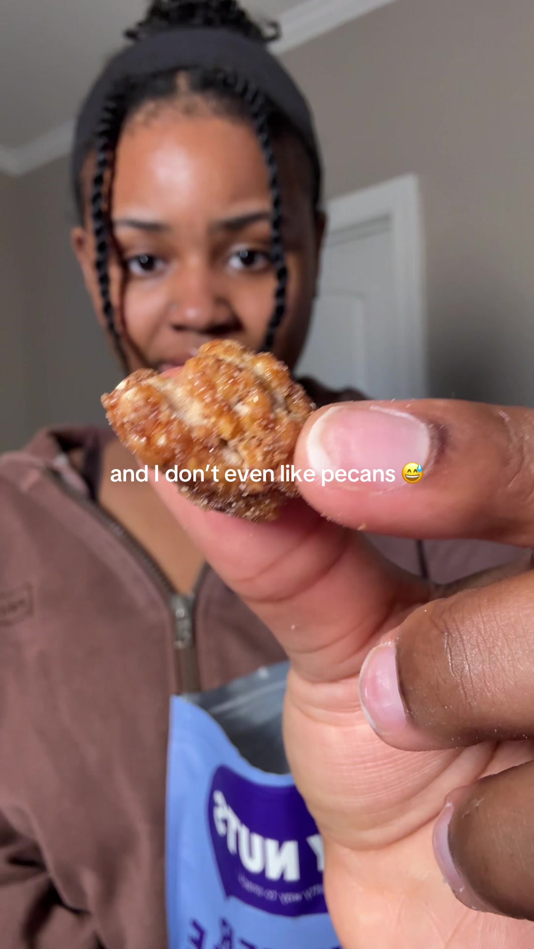 TikTok post by @elyssasdiary for Yay Nuts. Caption reads: [...] #foodie #tastetest #pecans @yaynuts.