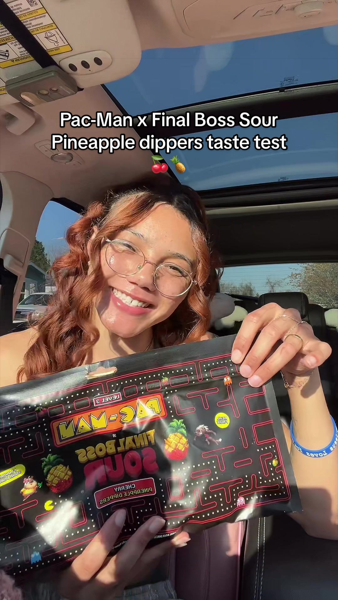 TikTok post by @defined.by.destinee for Final Boss Sour. Caption reads: Trying the viral Pac-Man x @finalbosssour....