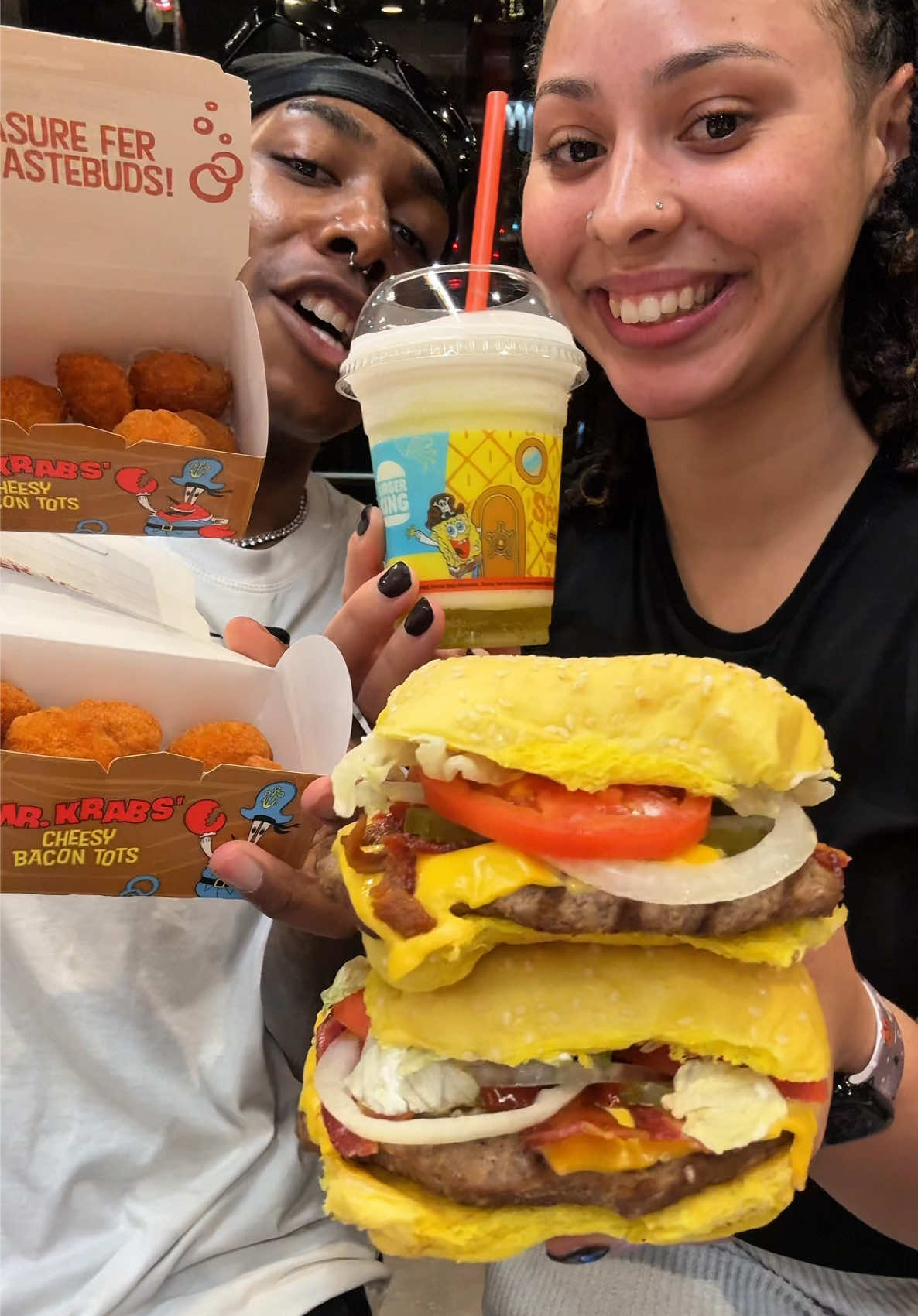 TikTok post by @jtkravingzz for Burger King. Caption reads: @Burger King New Spongebob Squarepants Meal....