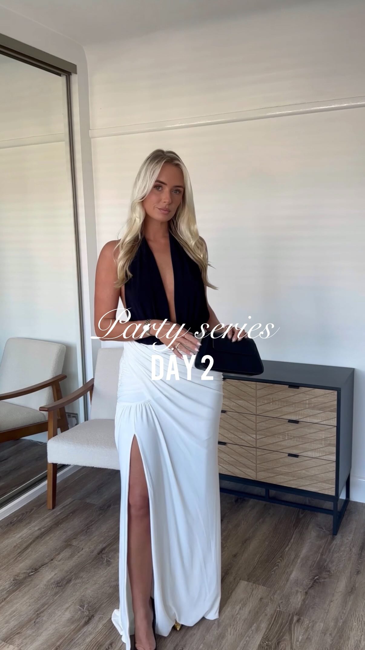 Instagram post by @jordanstyle_x for Club L London. Caption reads: MINI PARTY SERIES - DAY 2 🖤✨ 

jaw dropping dress....