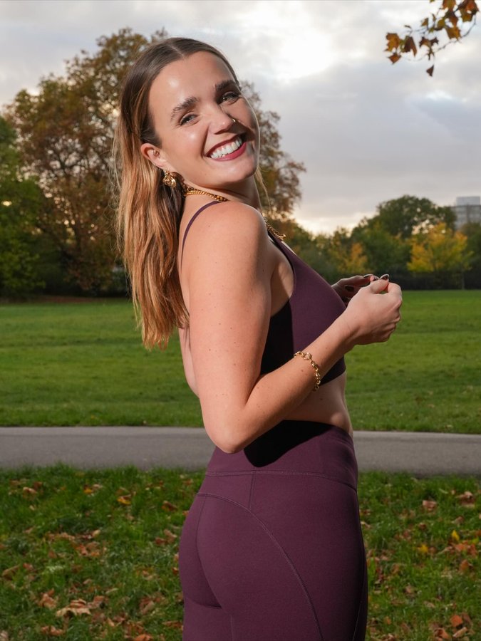 Instagram post by @em_clarkson for Sweaty Betty. Caption reads: From those first tentative post-partum steps, all....