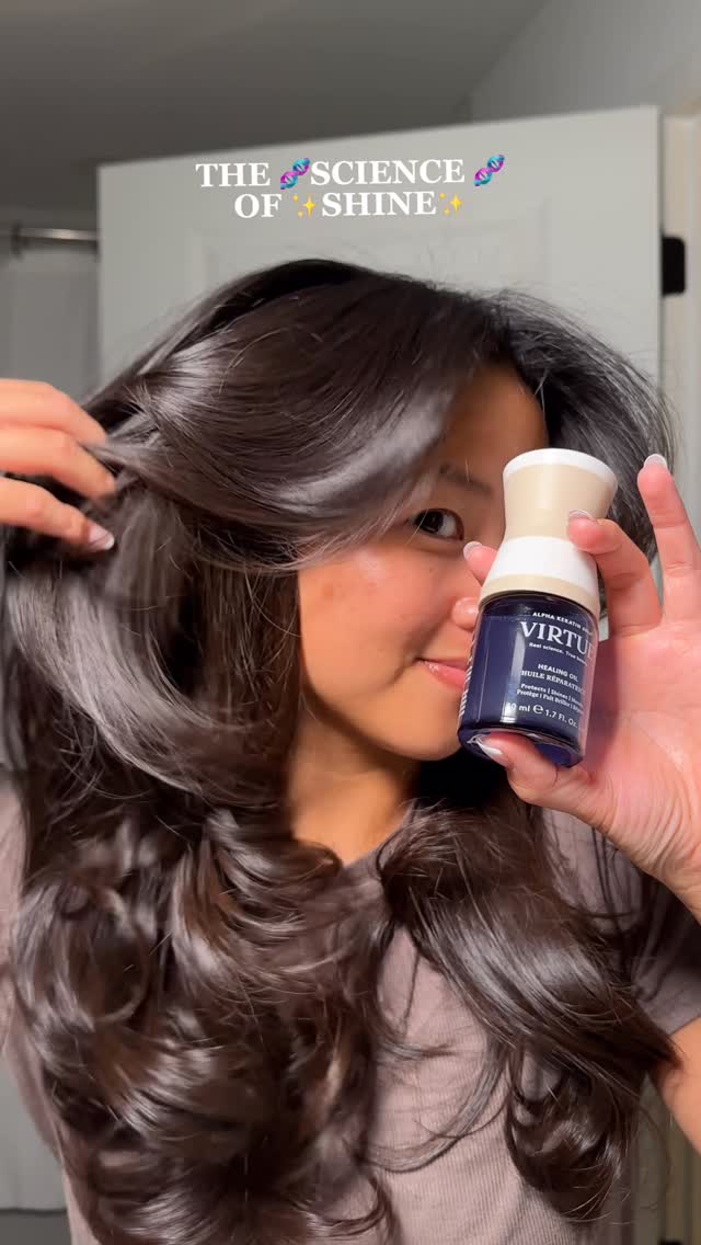 Instagram post by @abigaillinnn for Virtue Labs. Caption reads: Science and hair just go so well together, don’t....