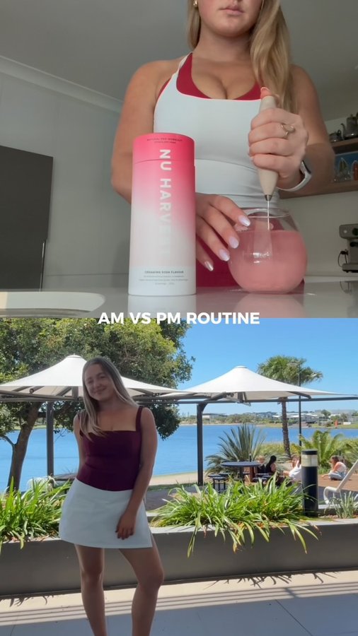 Instagram post by @lilyturtonn for Naked Harvest Supplements. Caption reads: #AD My AM vs PM routine with....