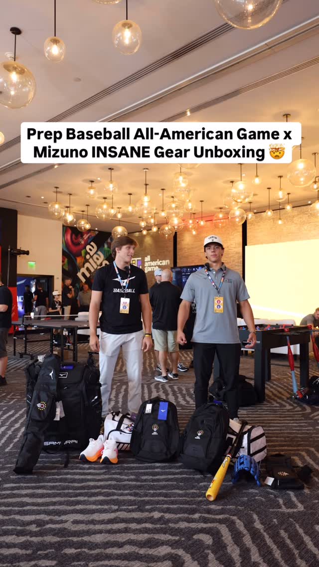 Instagram post by @noah_wilson0618 for Mizuno USA. Caption reads: Mizuno x Prep Baseball AAG unboxing....