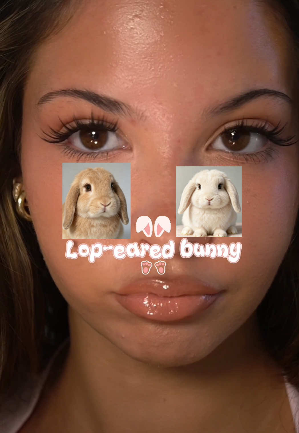TikTok post by @exithisway for Okay Love Lashes. Caption reads: [...] bunny eyes together! #bunnylashes....