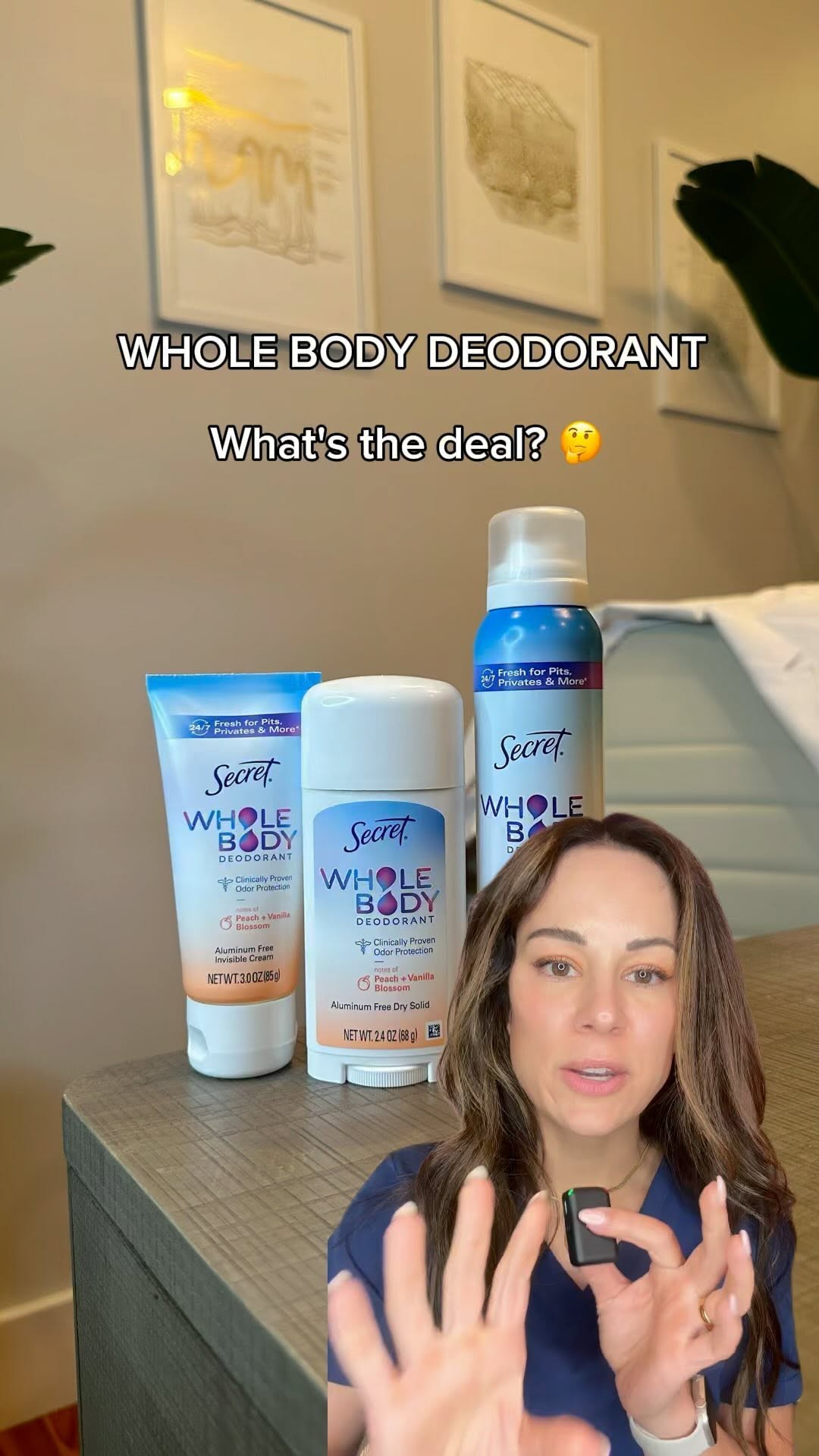 Instagram post by @dermguru for Secret Deodorant. Caption reads: Whole body deodorant? Yay or nay? #ad....