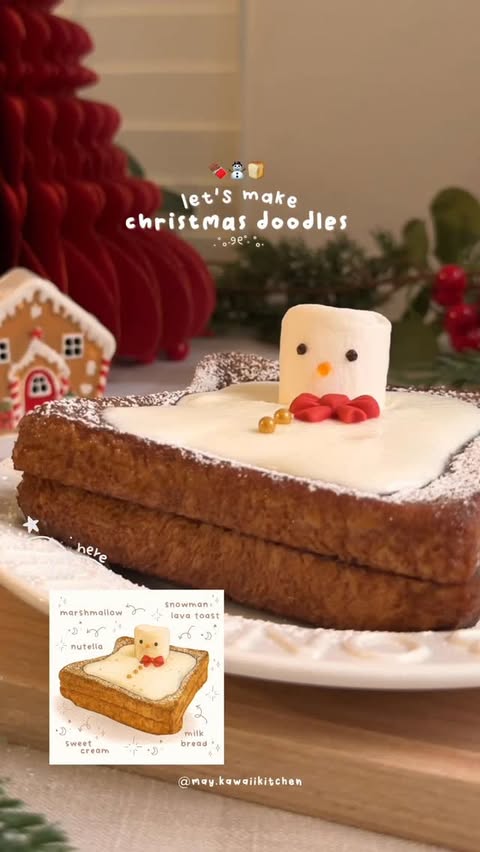 Instagram post by @may.kawaiikitchen for Nutella. Caption reads: Snowman Lava Toast 🍫⛄🍞 

Full recipe details and....