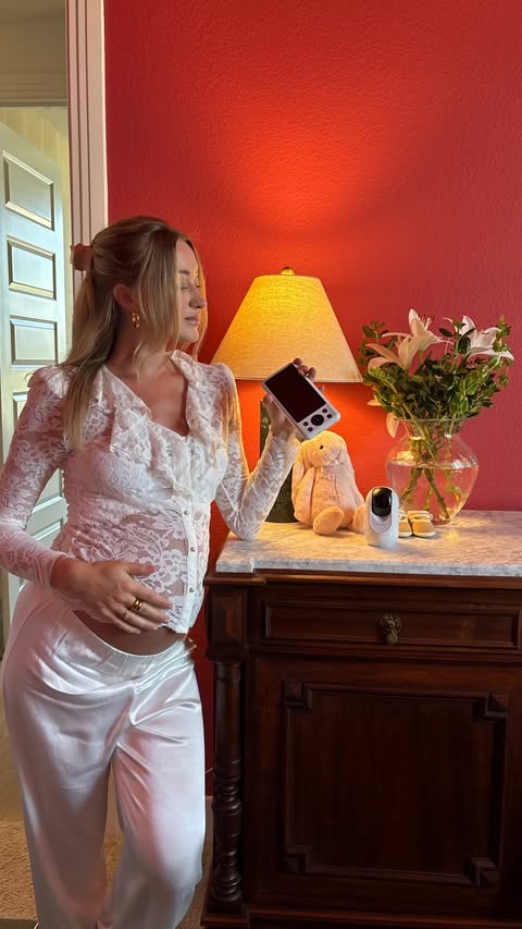 Instagram post by @blakeswanner for Momcozy. Caption reads: No. 1 Registry Item: @momcozy Baby Monitor 🤍 the....