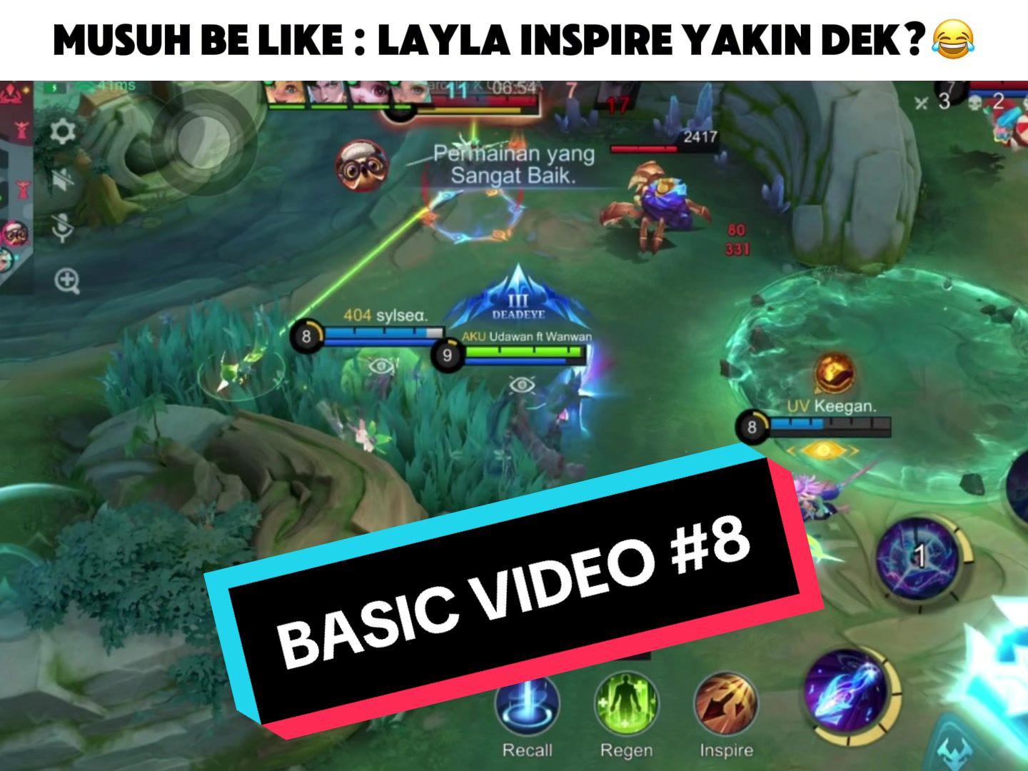 TikTok post by @udawanftwanwan for Mobile Legends. Caption reads: Uni lela bikin musuh sengsara😭😭 #laylanexussea....