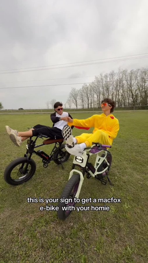 Instagram post by @thehxddy for Macfoxbike. Caption reads: this is your sign to get a @macfoxbike e-bike with....