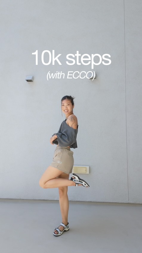 Instagram post by @thehelengu for ECCO. Caption reads: 10k steps in @ecco Offroad Yucatan Sandals....