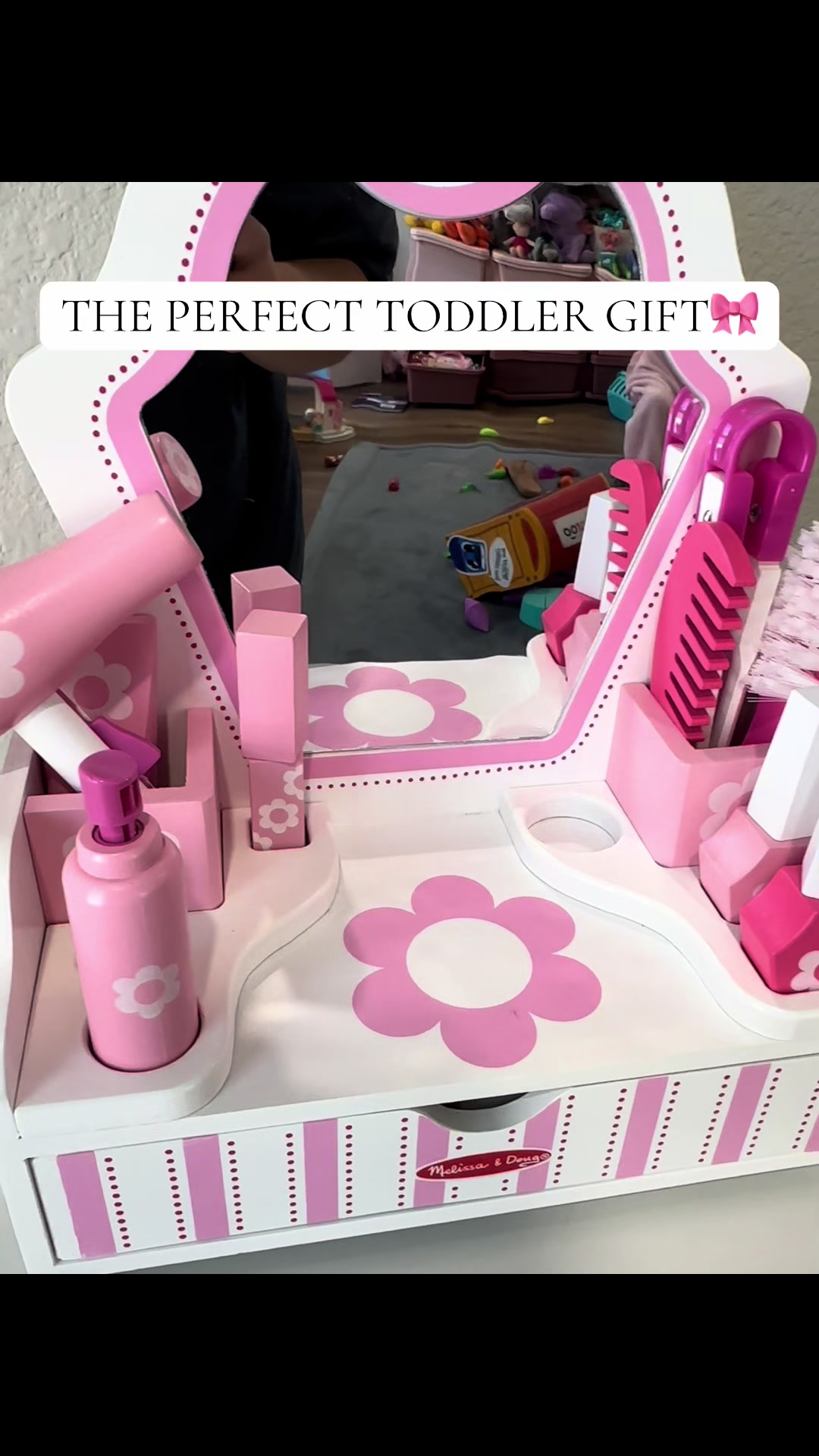 TikTok post by @emma.smith0224 for Melissa & Doug. Caption reads: [...] cutest toddler vanity by @Melissa & Doug....