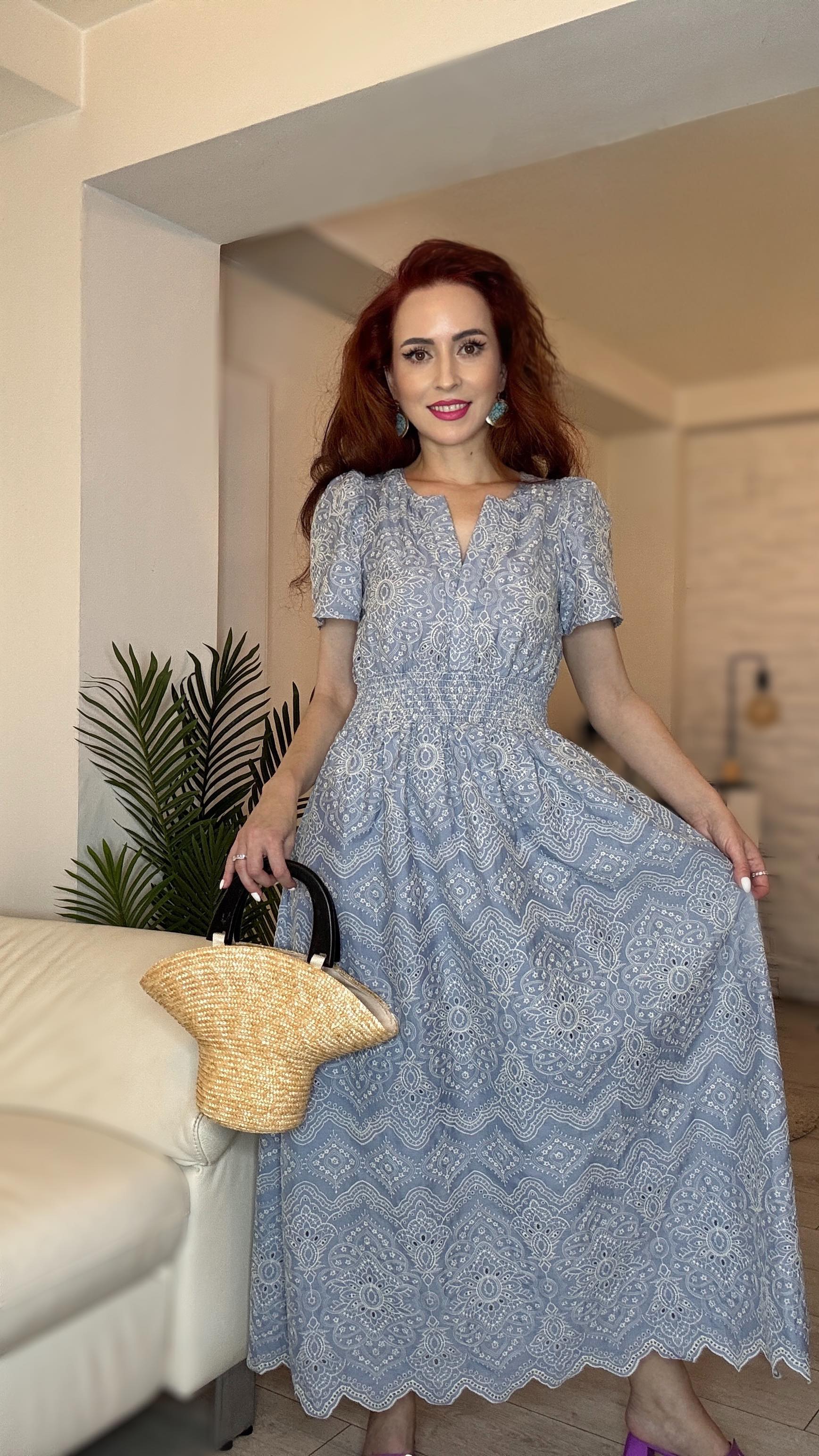 Instagram post by @mireladumitrescu1 for Chicwish. Caption reads: BLUE EXOTIC TILE EMBROIDERED MAXI DRESS By....