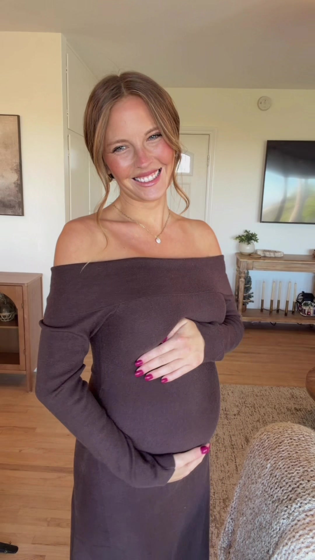 TikTok post by @sarahnorian for PinkBlush Maternity. Caption reads: [...] that’s also bump friendly🥹🤰 @PinkBlush....