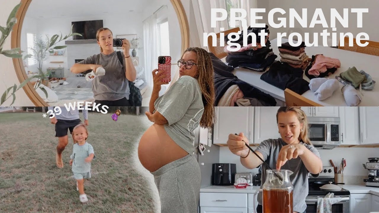 YouTube post by @laurynwillkomm for Baby Delight. Caption reads: *realistic* PREGNANCY NIGHT ROUTINE w/ a toddler....