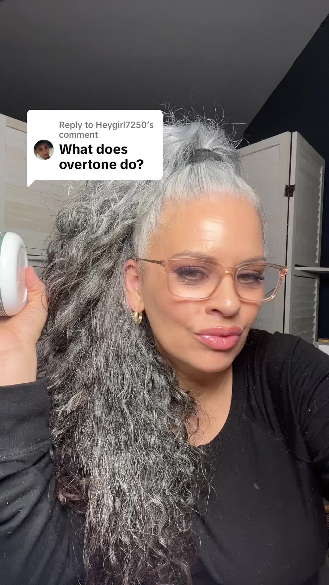 TikTok post by @joanneskinandbeauty for oVertone Color. Caption reads: [...] depositing hair mask is a must @oVertone....