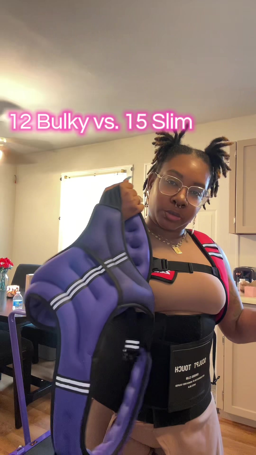 TikTok post by an influencer for ZELUS Fitness. Caption reads: @ZELUS Fitness 12lb vest Vs. 15lb vest! [...].