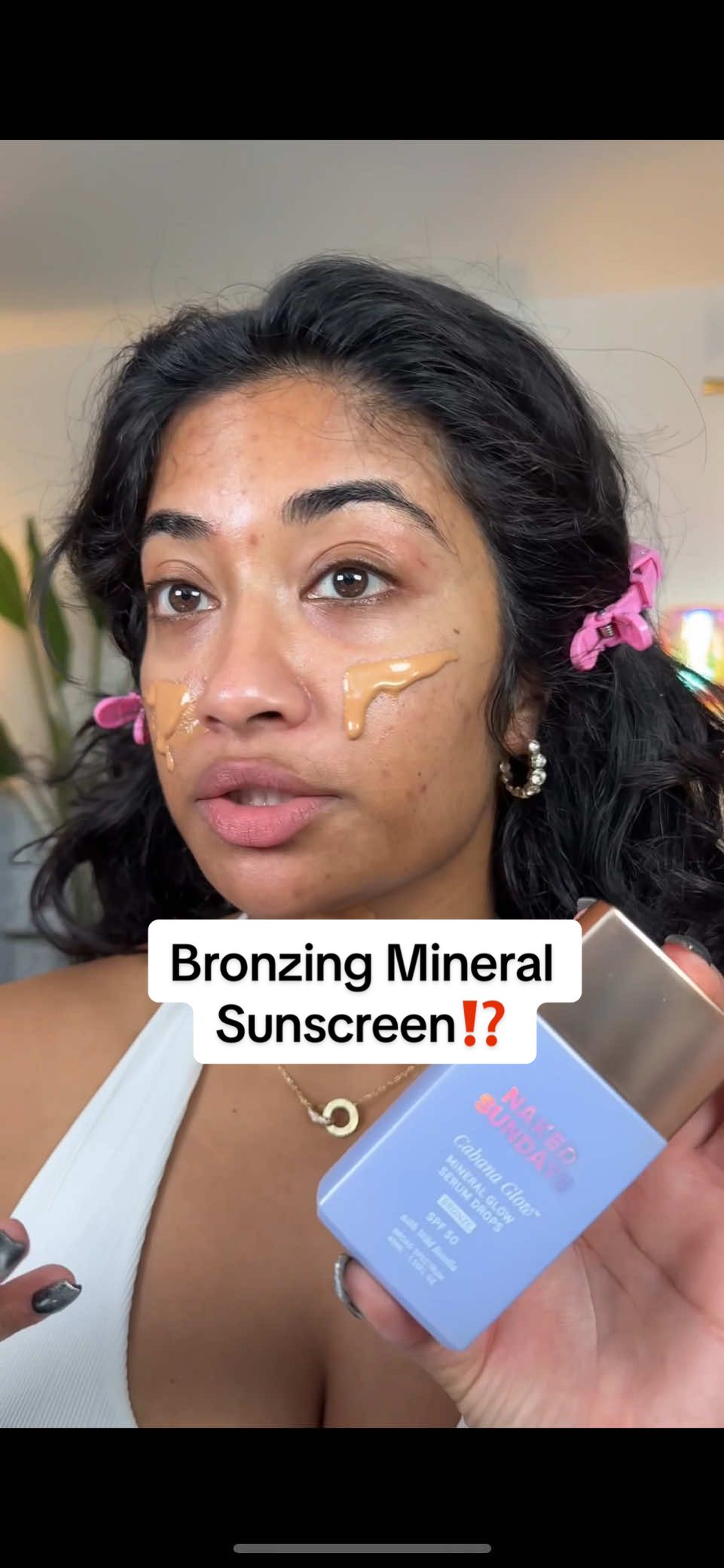 TikTok post by @monica.raviii for NAKED SUNDAYS. Caption reads: [...] drops, concealer, blush, powder! @Naked....